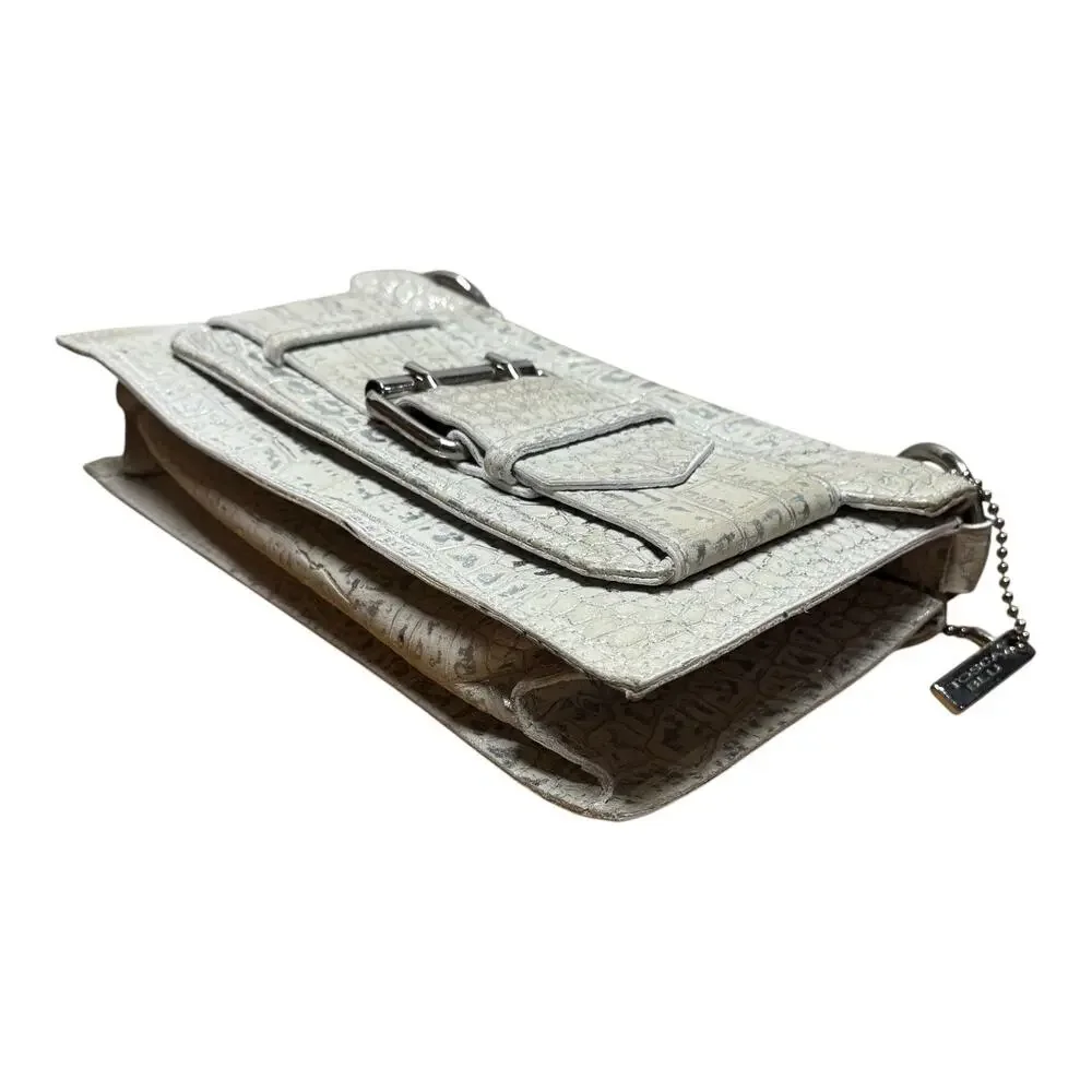 Tosca Blu Italian Leather Handbag Clutch Cream Silver Crocodile Texture